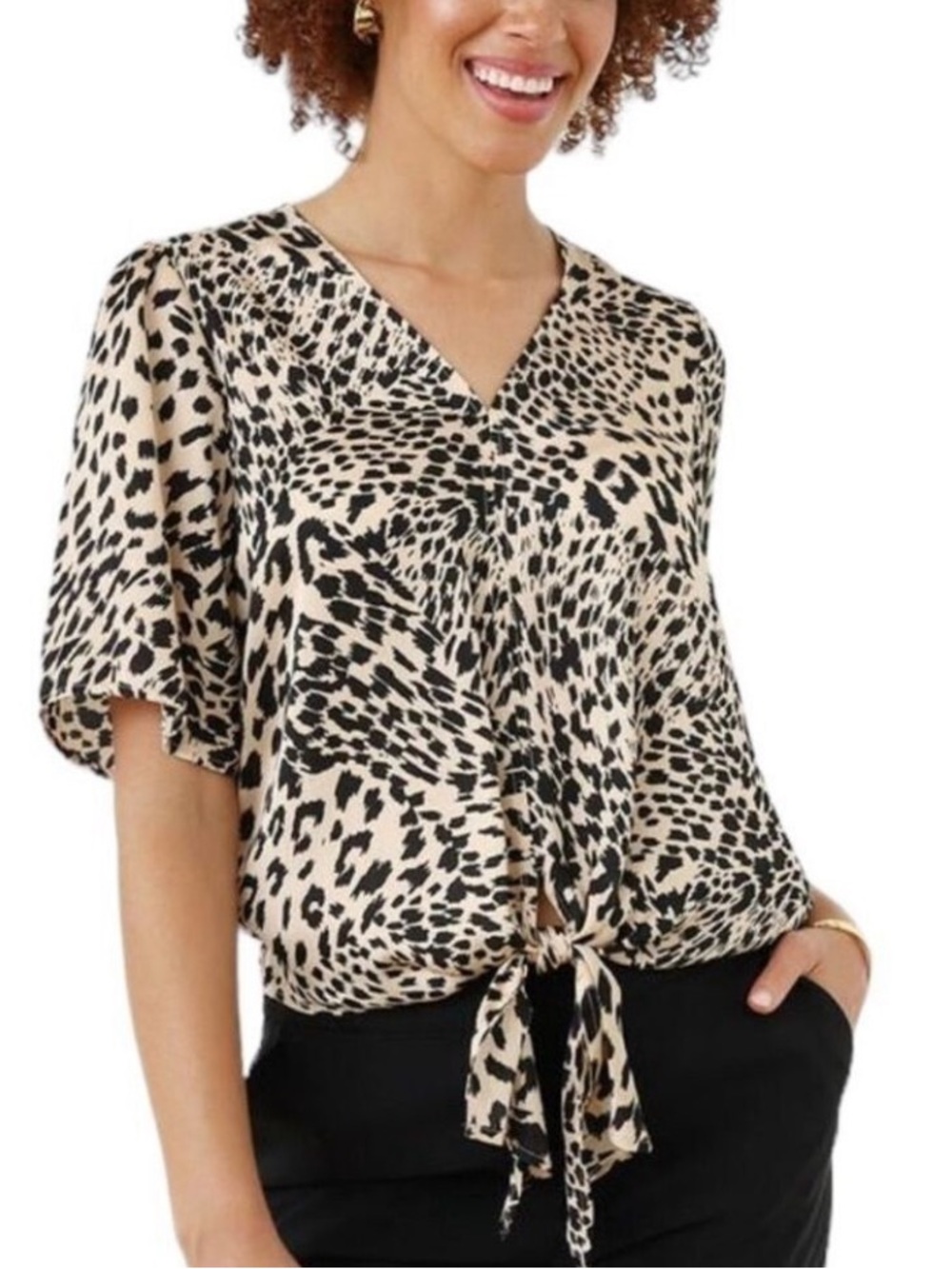 Haver + Blair Tie Front Animal Print Leopard Blouse Size Large